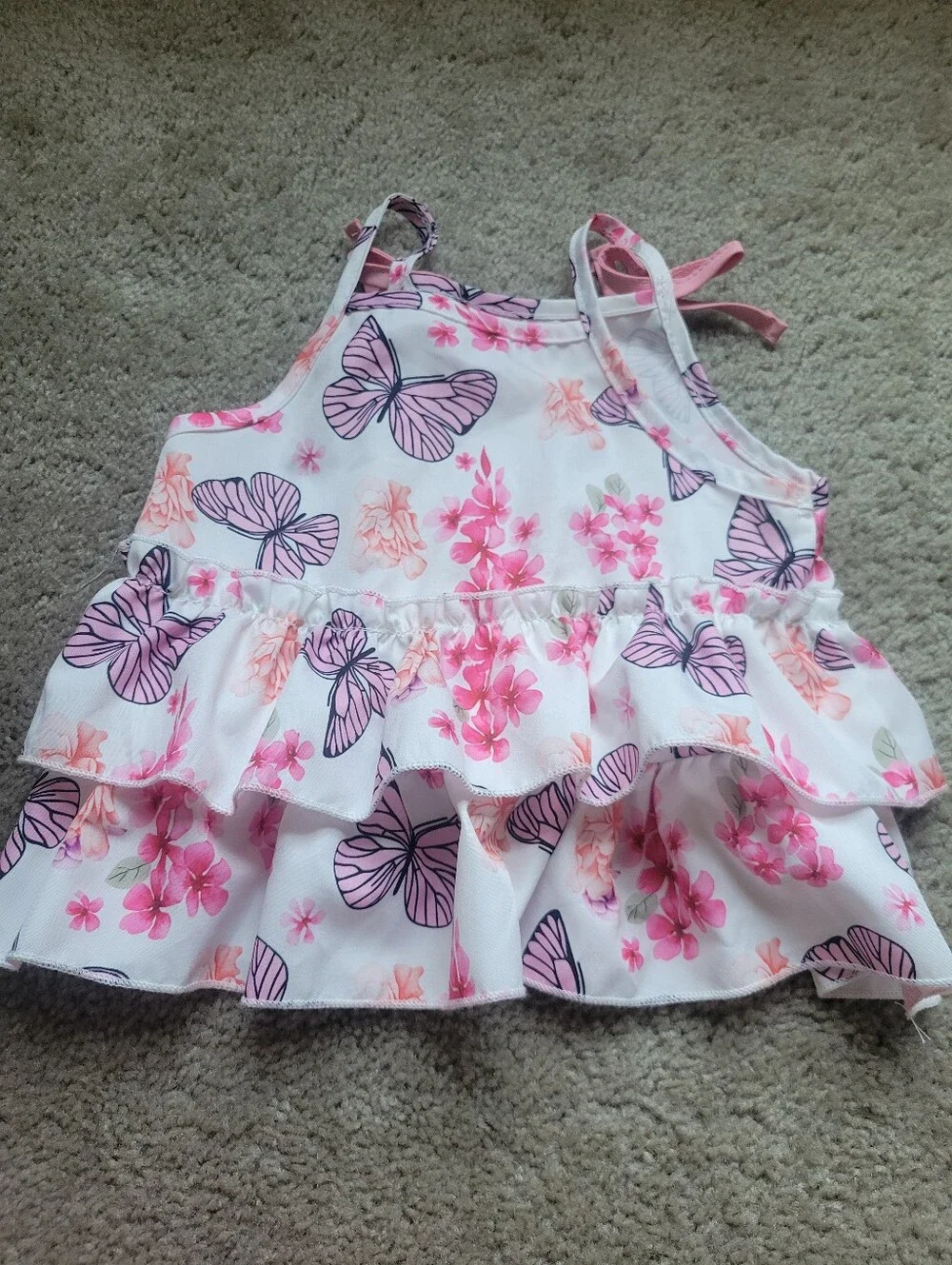 Pink Butterfly Ruffle Tank and Shorts Set
